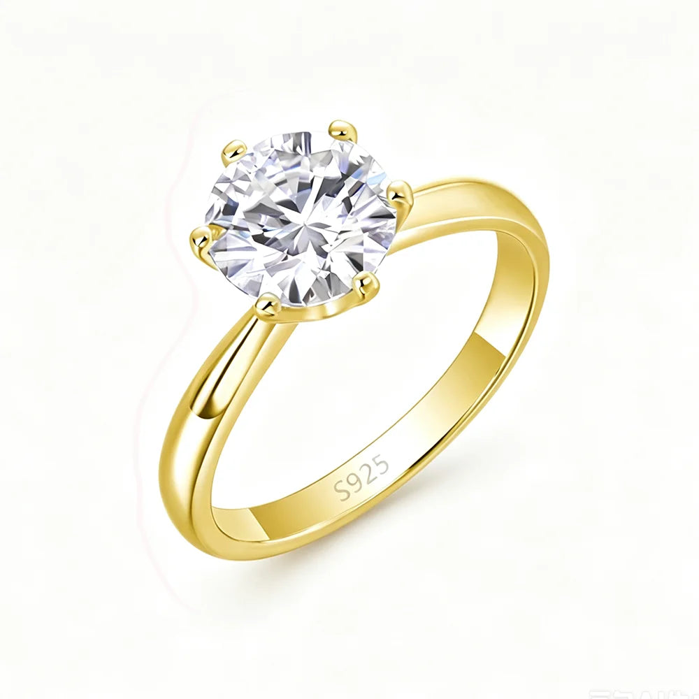 Golden Six Claw Moissanite Wedding Ring Women Birthday Anniversary Fashion Jewelry