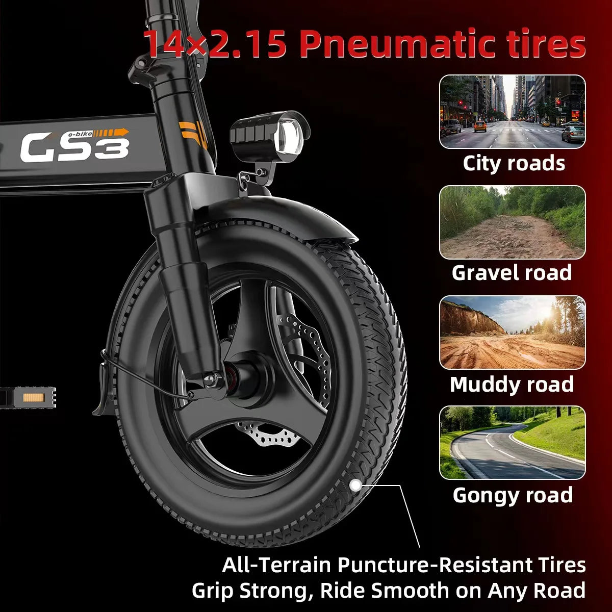 GS3 14inch Lightweight Folding Electric Bike for Adults 48V 15AH 500W Motor Electric Bicycle 25KM/H Max Speed City Style E-bike