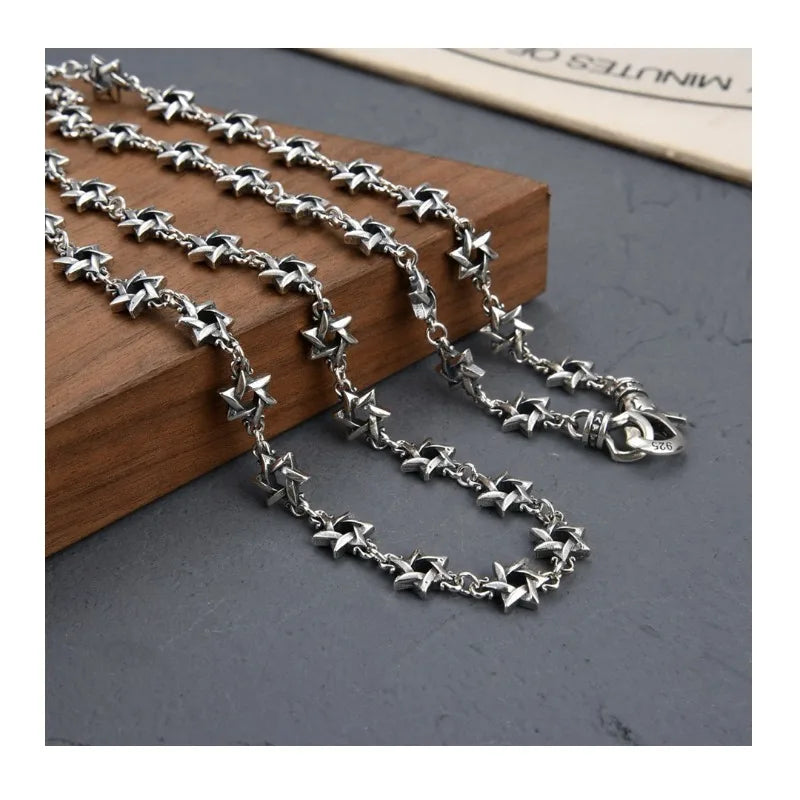 Trendy Brand Thai Silver Cross Necklace Hexagram Personality Accessories Hip Hop Lobster Buckle Men's and Women's Sweater Chain