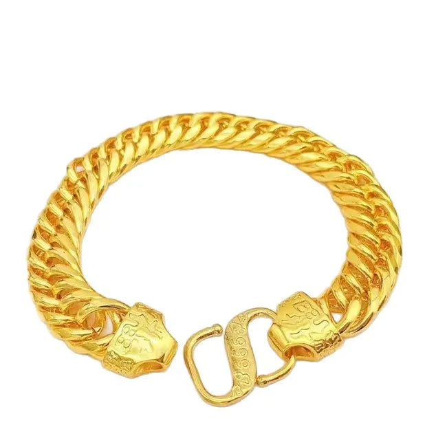 24K Gold Bracelet 10mm Fu Buckle Men's Domineering Glossy Tank Chain Boss Chain Unisex AU999
