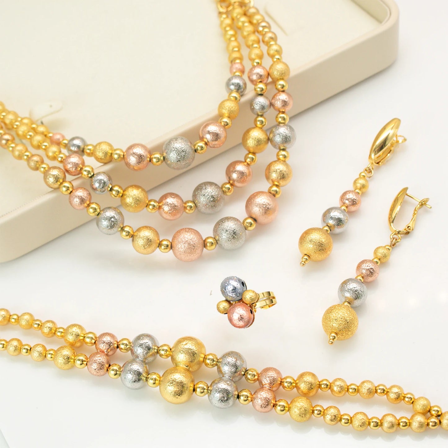 4 Pcs/set 2026 Fashion Women Jewelry Set Multi Layer Three Tone Beads Jewelry Accessories For Lady Birthday Gifts