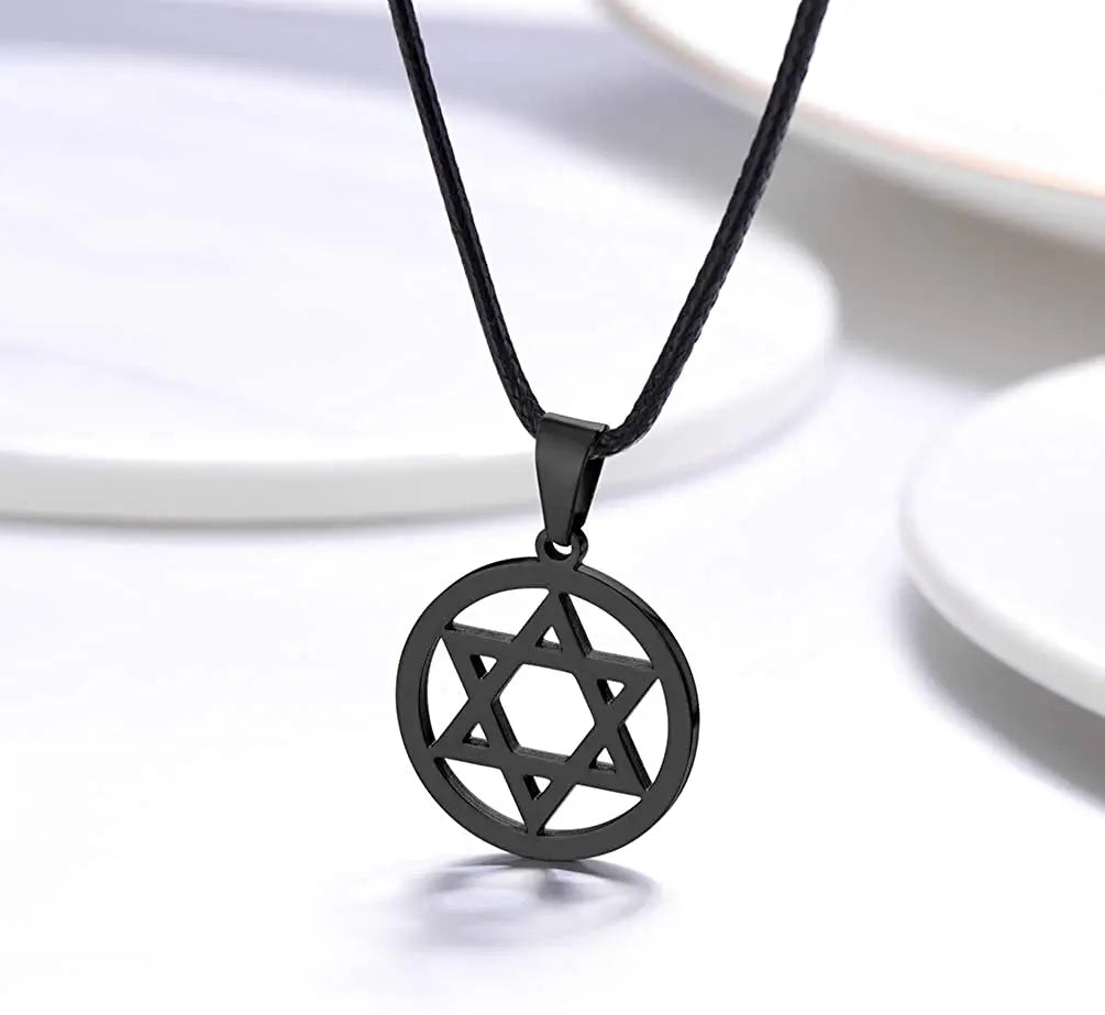 Stainless Steel Star of David Necklace for Men Women Cool Punk Shark Teeth Necklace Cross Necklace Black Leather Cord