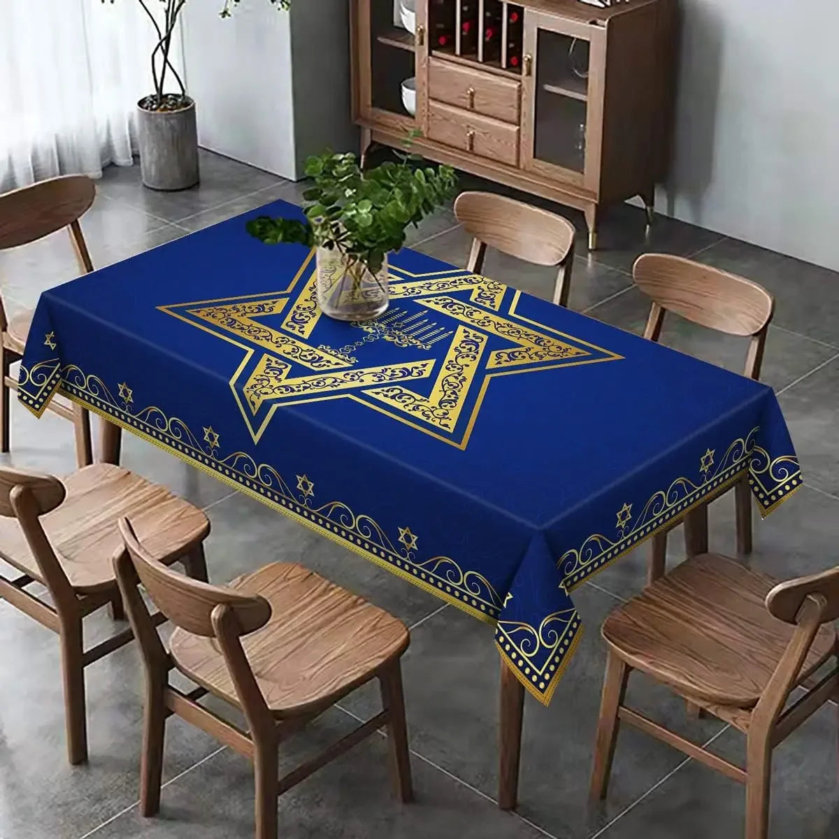 Hanukkah Rectangle Tablecloth Jewish Chanukah Star of David Table Decoration Menorah Festival Day Kitchen Dining Table Cover
