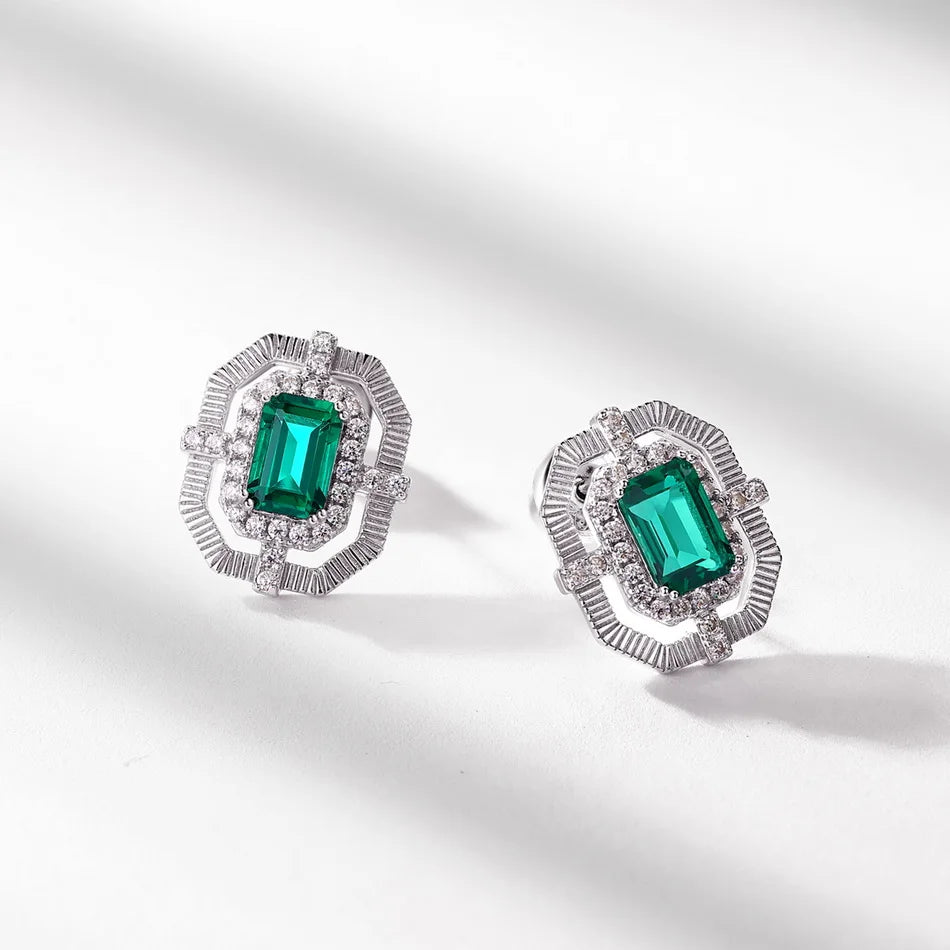 925 Sterling Silver Stud Earring 4*6mm Lab Created Emerald Classic Anniversary Gifts Fine Jewelry May Birthstone