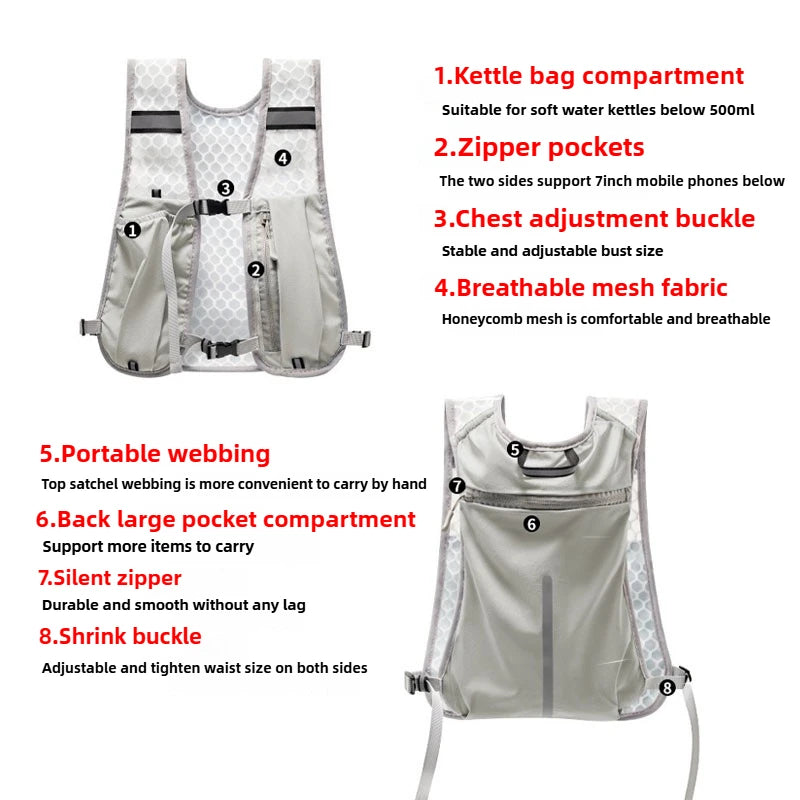 For Biking Running Storage Vest Lightweight Hiking Running Vest Reflective Hydration Water Chest Pack With Phone Storage Pocket