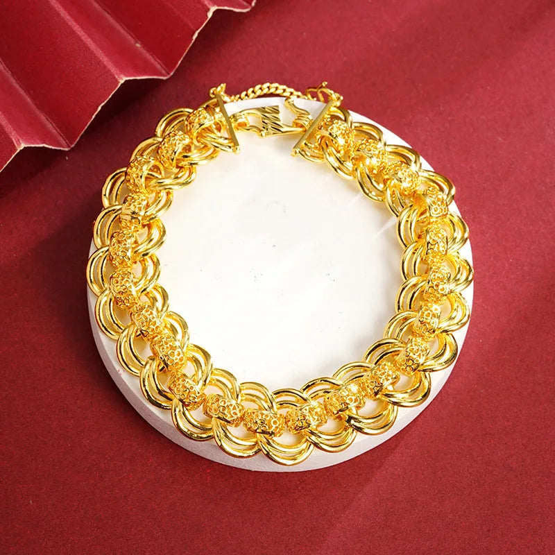 Luxury 24K 9999 Pure Gold real gold Bracelet, Women's Ring Buckle Bracelet