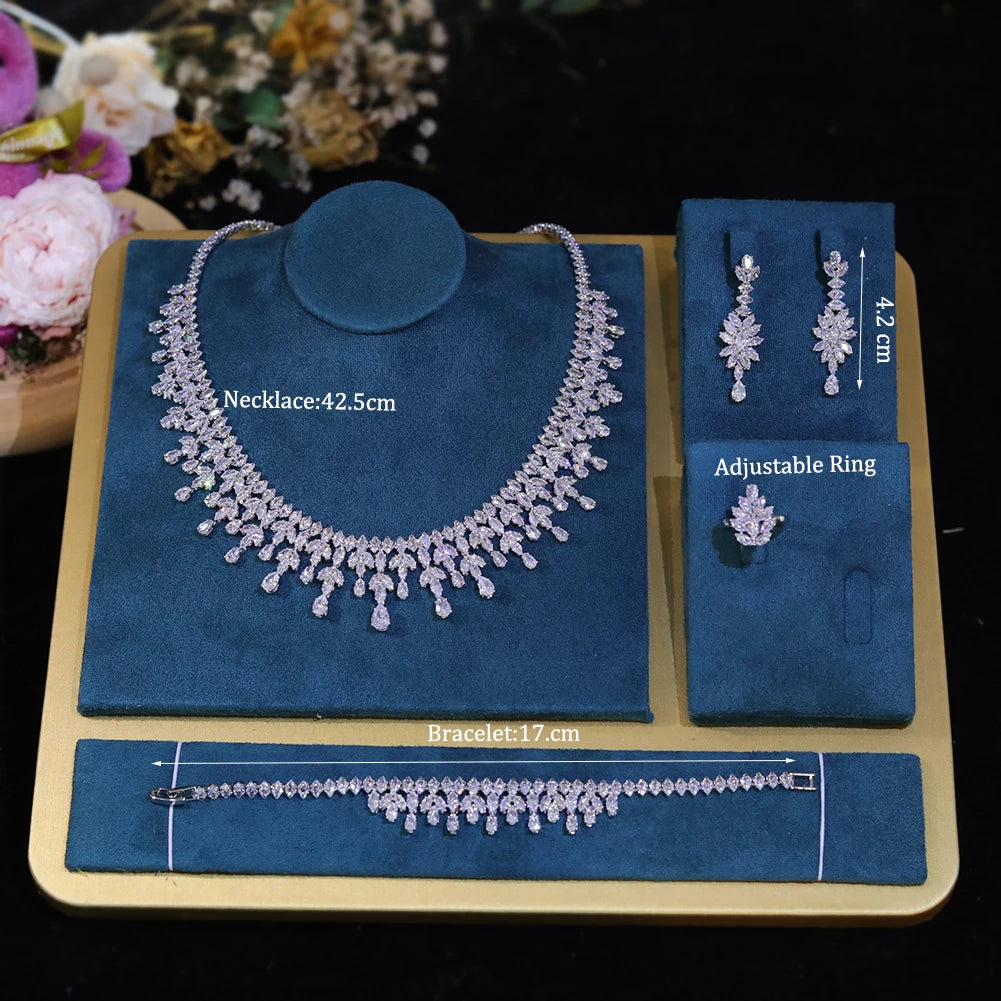 Jewelry Sets Leaf Design Bridal Necklace Earring Set 5A Cubic Zirconia Femme Ladies Wedding Accessories