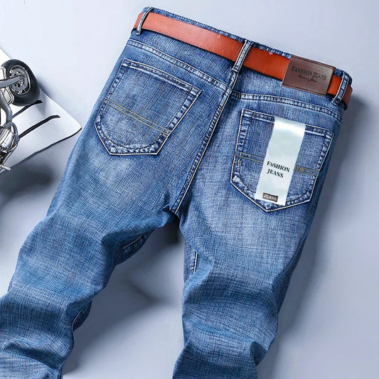 2026 New Style Business Men's Jeans Casual Straight Stretch Fashion Classic Blue Black Work Pant Denim-like Trousers Male Clothing