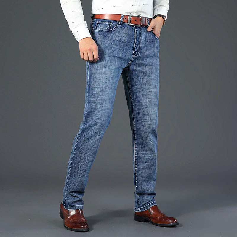 2026 New Style Business Men's Jeans Casual Straight Stretch Fashion Classic Blue Black Work Pant Denim-like Trousers Male Clothing
