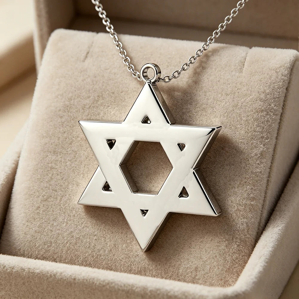 Fnixtar Custom 20pcs Star of David and Jewish Pendant Necklace Sweater Chain 20mm Hexagram Judaism Stainless Steel Jewelry