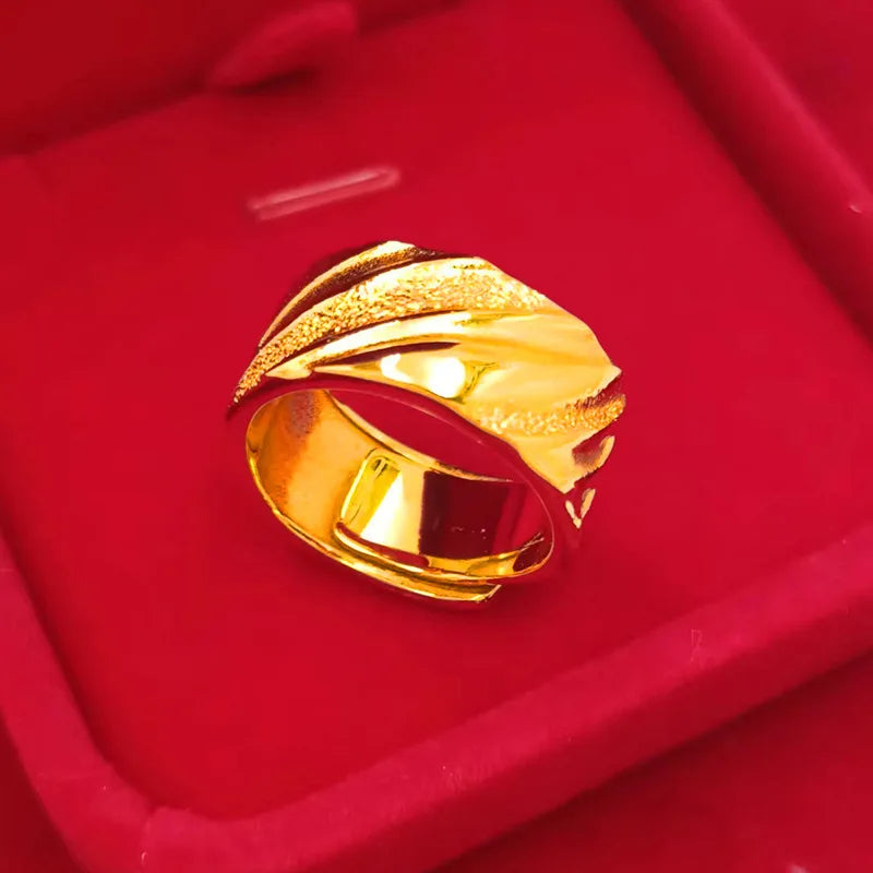 Luxury 24K 9999 Pure Gold real gold Star Sea Male Ring Wave Pattern Opening Adjustable Ring
