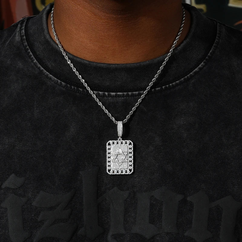 Hip Hop Iced Out Star of David Pendant Necklace for Men S925 Silver Full Moissanite Bling Hexagram Dog Tag Jewelry Gift