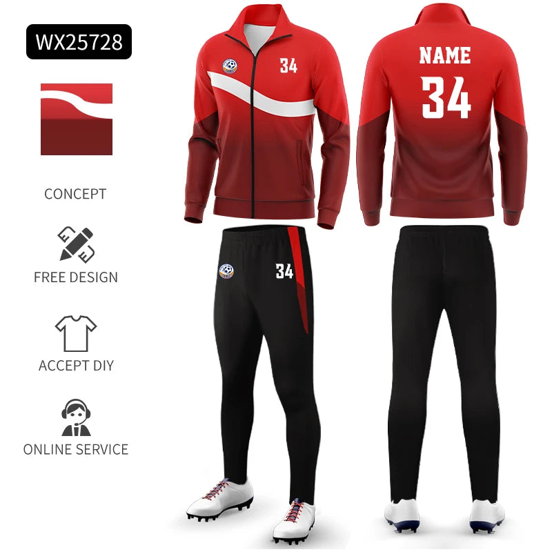 Custom Polyester Football Tracksuit Set Winter Plus Size Outdoor Jacket Sportswear Club Team Training Soccer Tracksuit For Men