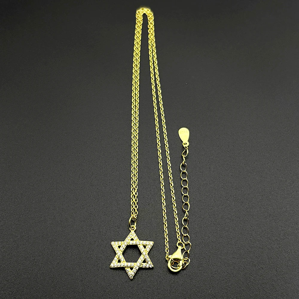 925 Sterling Silver Jewish Star of David Full Zircons Pendant Necklace for Women Charms Choker Chain Israel Jewelry Gift