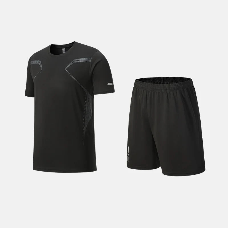 Fitness Clothes Ice Silk Quick Drying T-shirt Suit Men Short Sleeve Running Sportswear Shorts Tracksuit Gym Sports Training Sets
