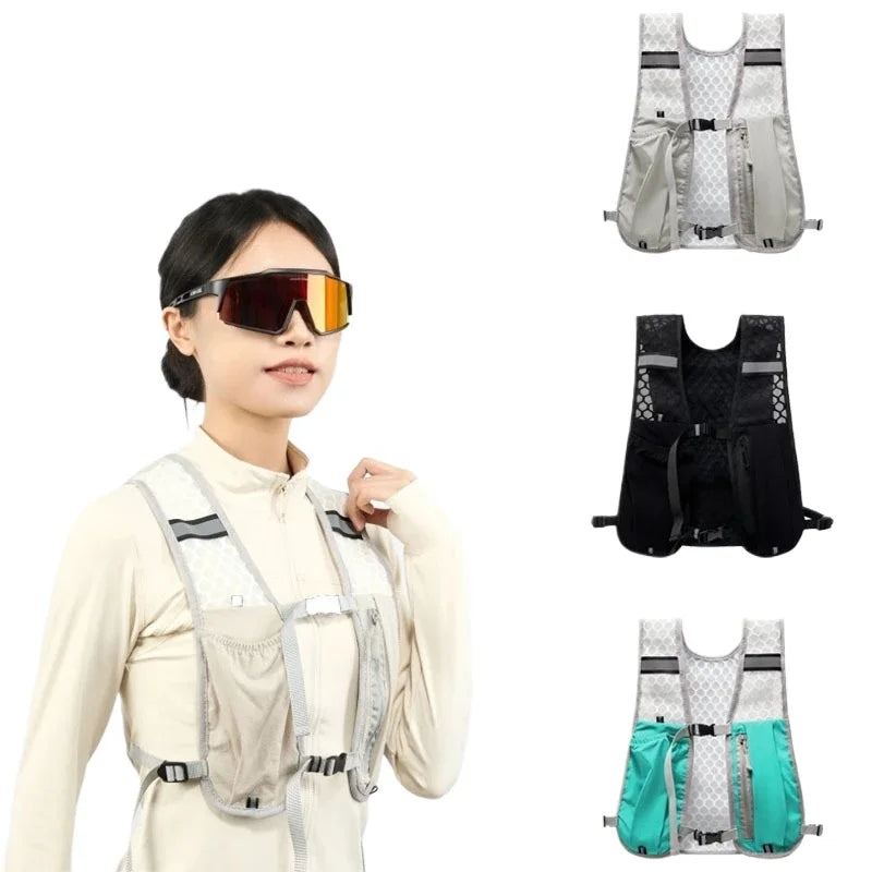 For Biking Running Storage Vest Lightweight Hiking Running Vest Reflective Hydration Water Chest Pack With Phone Storage Pocket