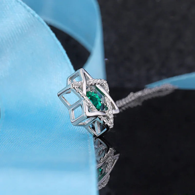 100% 925 Sterling Silver 0.5CT Green Moissanite Necklace for Women Fashion Hollow Star of David Jewelry Best Friend Gift