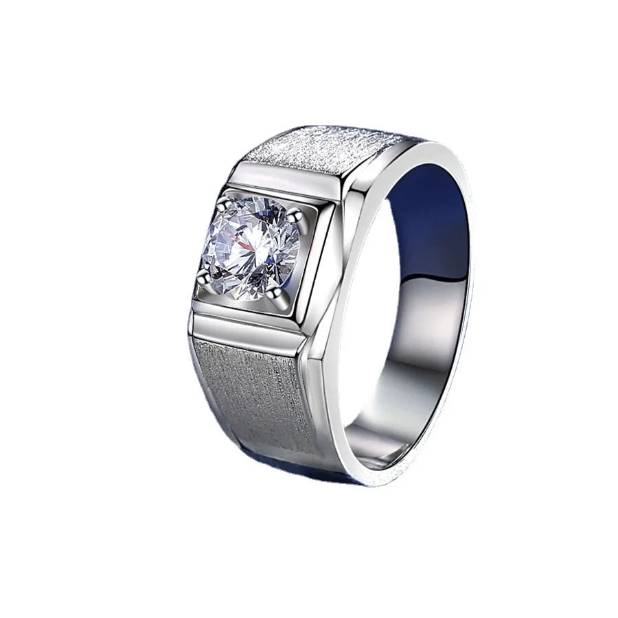 Luxury 18K Solid Platinum PT950 Frosted Live 100% Original Certified Moissanite Diamond Ring for Men One Carat