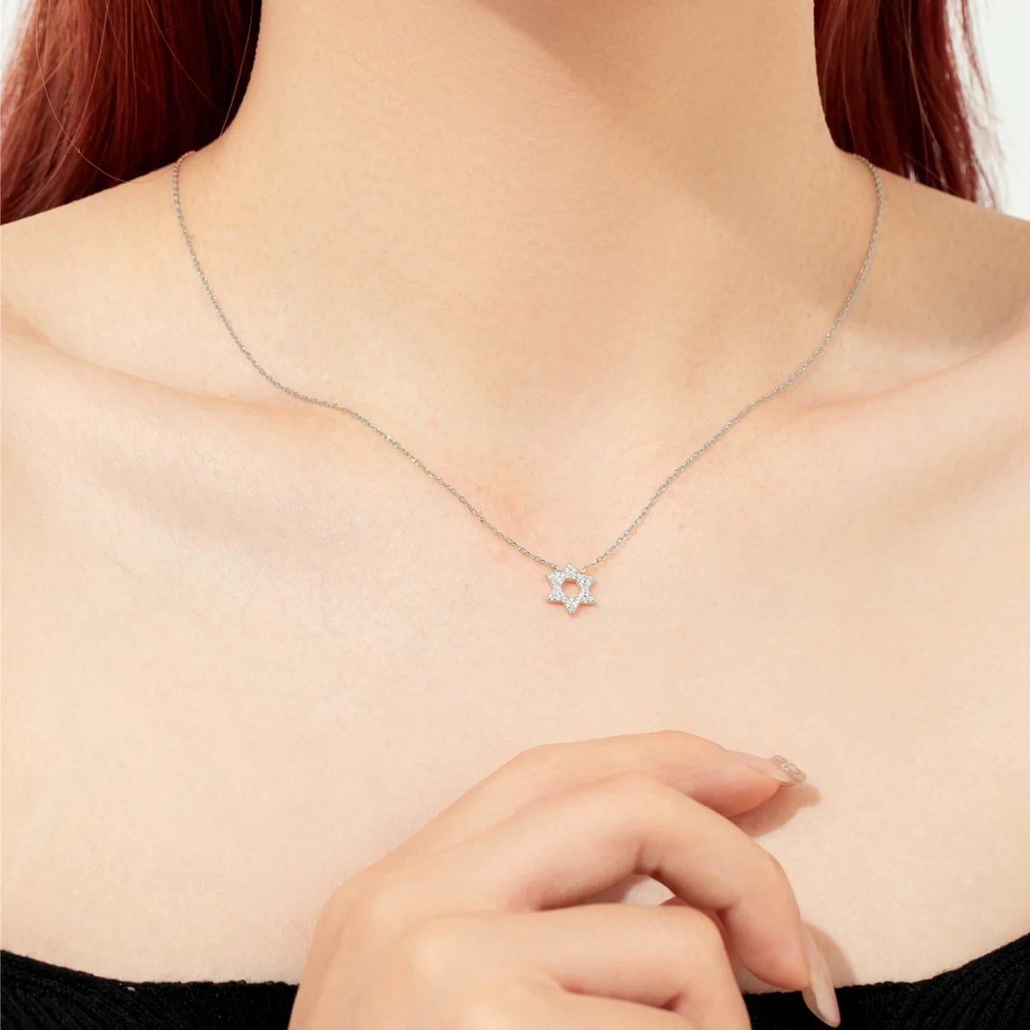 Women 925 Sterling Silver Star of David Zircon Long Chain Pendant Necklace 2024 Luxury Anniversary Wedding Jewelry