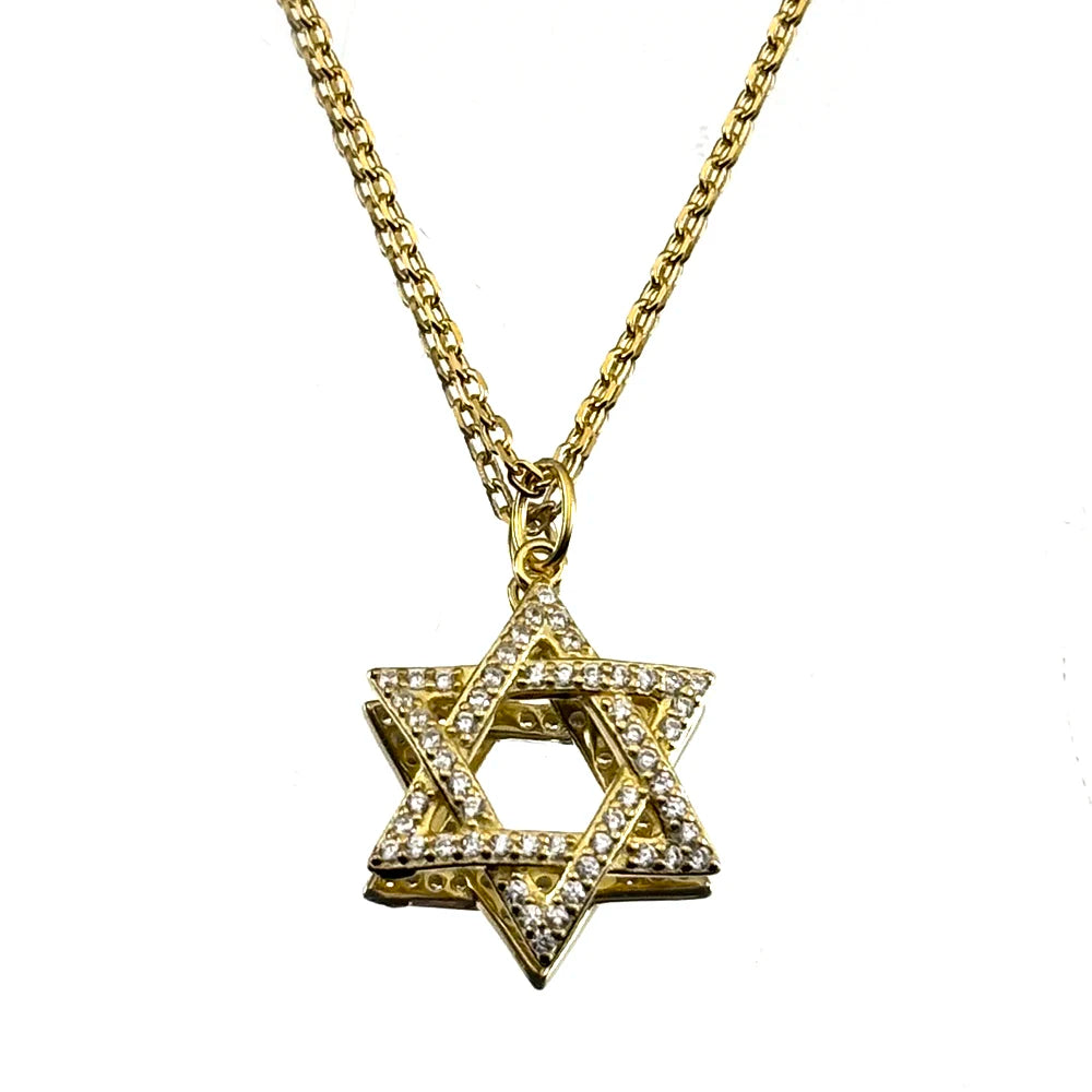925 Sterling Silver Jewish Star of David Full Zircons Pendant Necklace for Women Charms Choker Chain Israel Jewelry Gift
