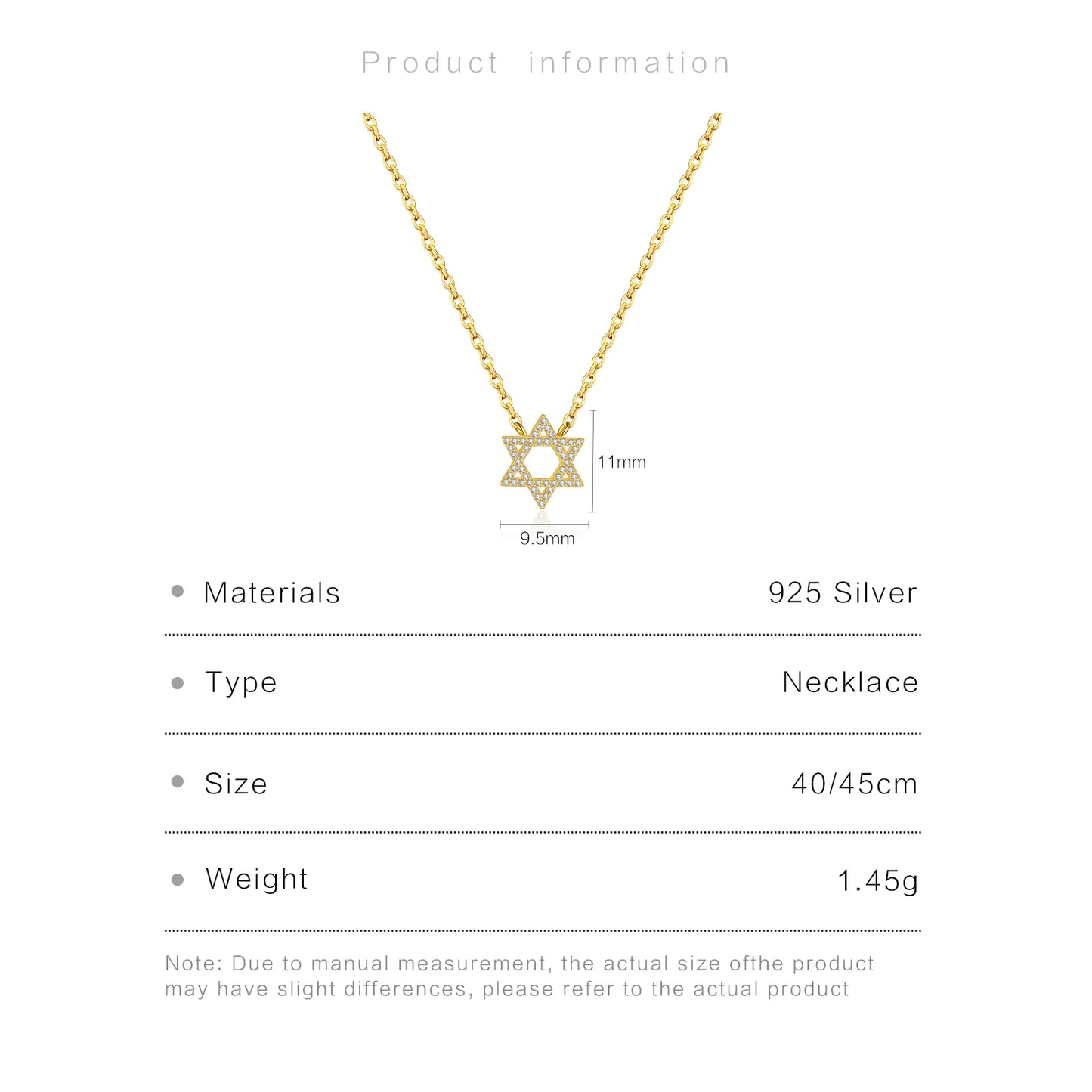 Women 925 Sterling Silver Star of David Zircon Long Chain Pendant Necklace 2024 Luxury Anniversary Wedding Jewelry
