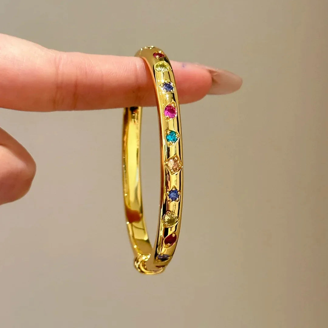 Retro Rainbow Candy Bracelet Light Luxury Elegant Gold Double Sided Colorful Treasure Opening Bracelet For Women