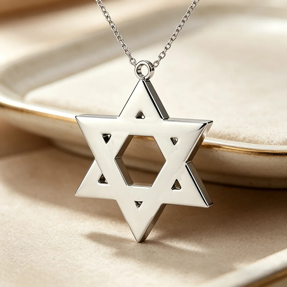 Fnixtar Custom 20pcs Star of David and Jewish Pendant Necklace Sweater Chain 20mm Hexagram Judaism Stainless Steel Jewelry