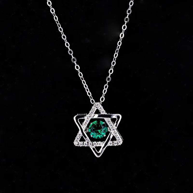 100% 925 Sterling Silver 0.5CT Green Moissanite Necklace for Women Fashion Hollow Star of David Jewelry Best Friend Gift