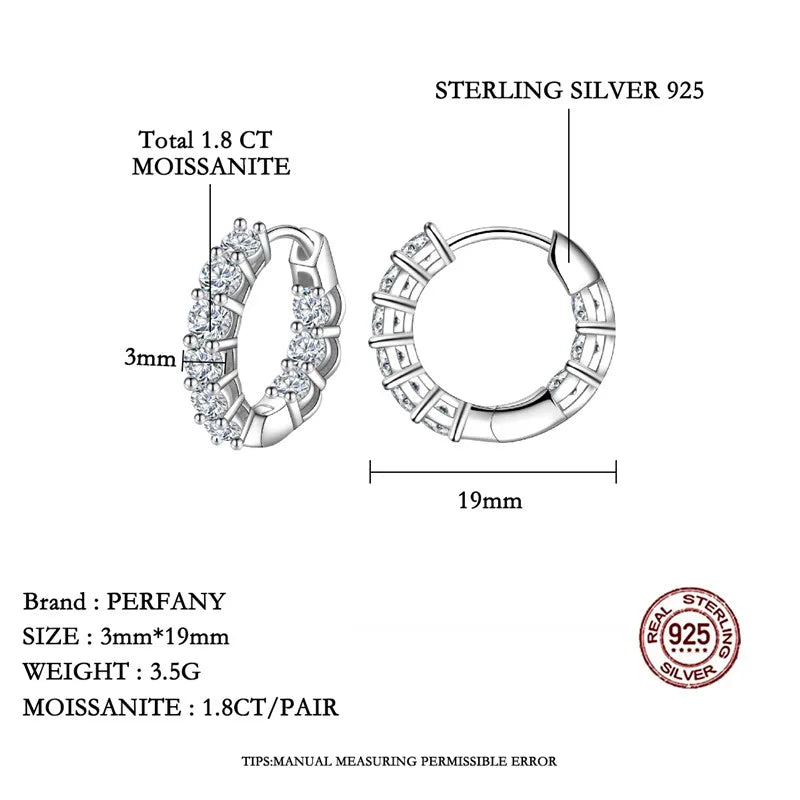 1.8CT All Moissanite Earrings for Women S925 Pure Silver GRA Certified Diamond Temperament Fashion Wedding Party Jewelry