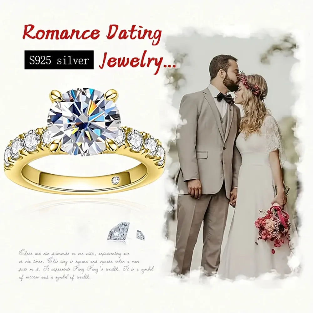 S925 Silver Round Cut Moissanite For Women's Ring Elegant and Romantic Engagement Wedding Promise Anniversary Gift Unique Jewelr