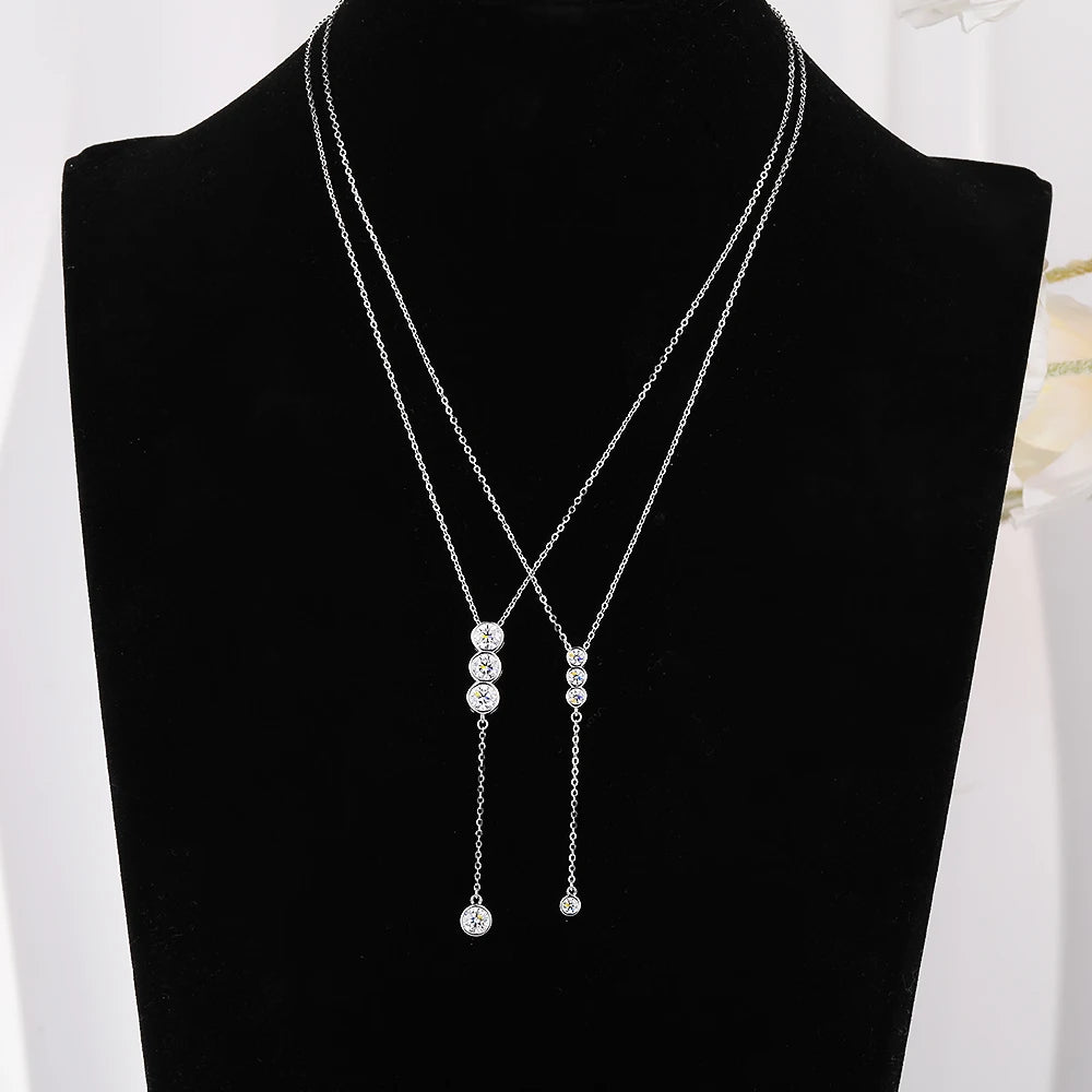 3mm/5mm Moissanite Pendant Necklaces for Women 925 Sterling Silver 4 Stones Long Tassels Bubble Clavicular Chain Party Jewelry