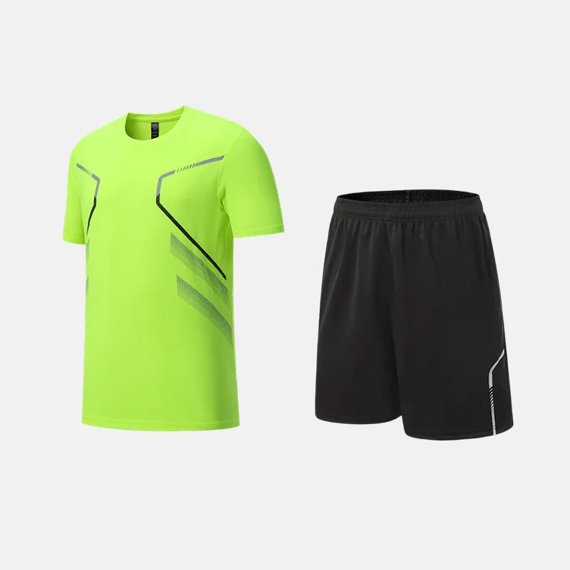 Fitness Clothes Ice Silk Quick Drying T-shirt Suit Men Short Sleeve Running Sportswear Shorts Tracksuit Gym Sports Training Sets