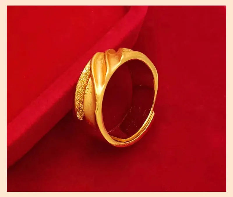 Luxury 24K 9999 Pure Gold real gold Star Sea Male Ring Wave Pattern Opening Adjustable Ring