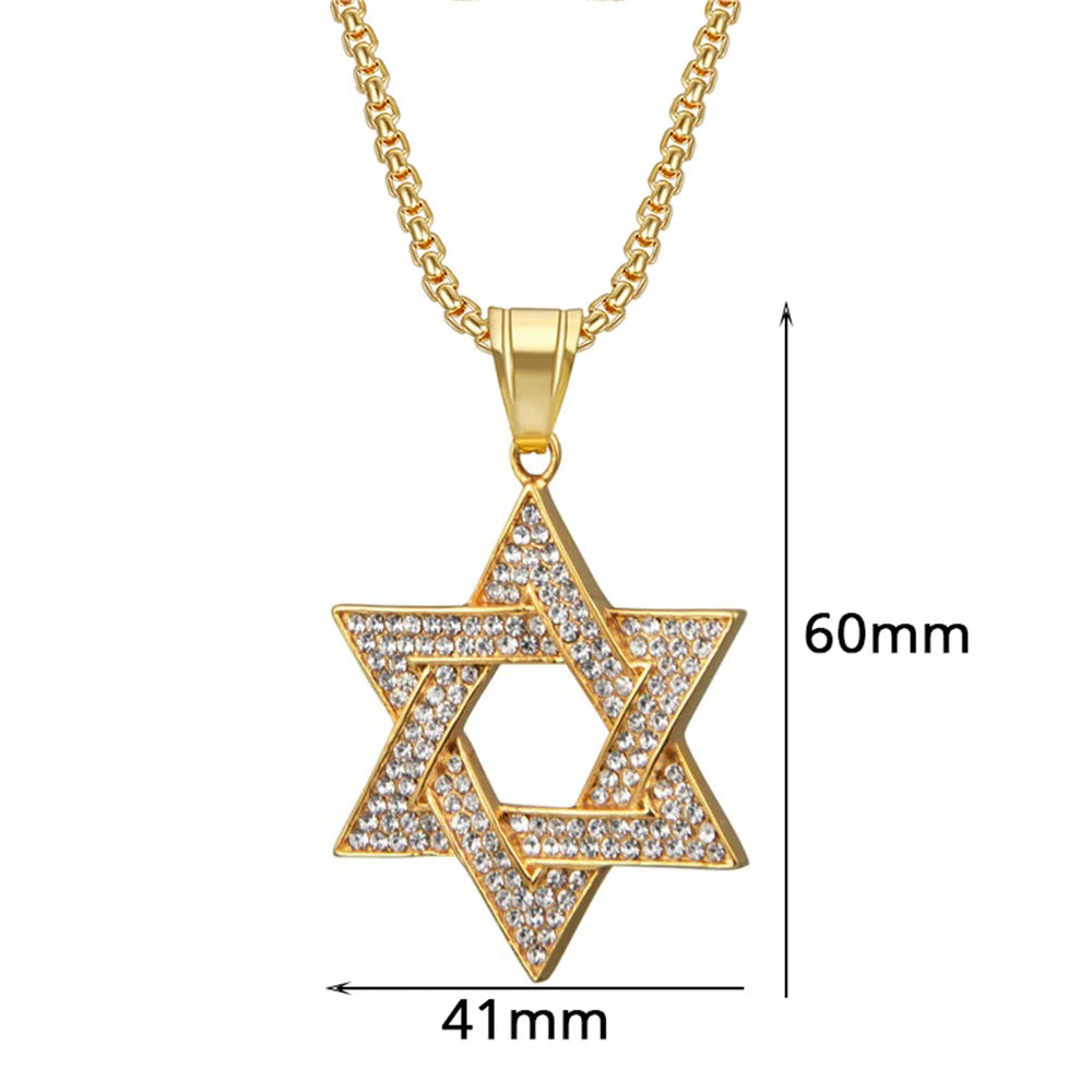 Religious Star of David Pendants Gold Color Stainless Steel Hexagram Amulet Big Necklace for Men Israel Jewish Jewelry Male/Female Gift