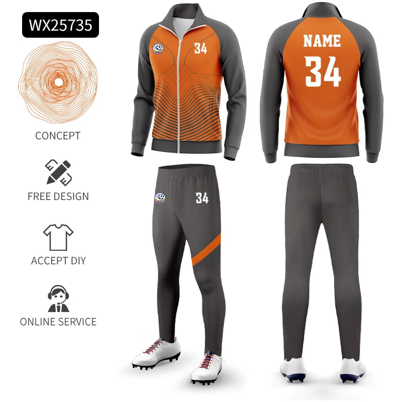 Custom Polyester Football Tracksuit Set Winter Plus Size Outdoor Jacket Sportswear Club Team Training Soccer Tracksuit For Men