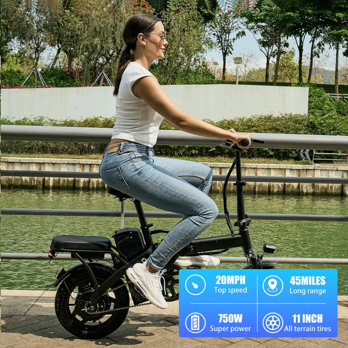 T5 Lightweight Folding Electric Bike for Adults 48V 750W Peak Power 20MPH 18-22 Miles Range 14Inch Disc Brake Commuter E-bike