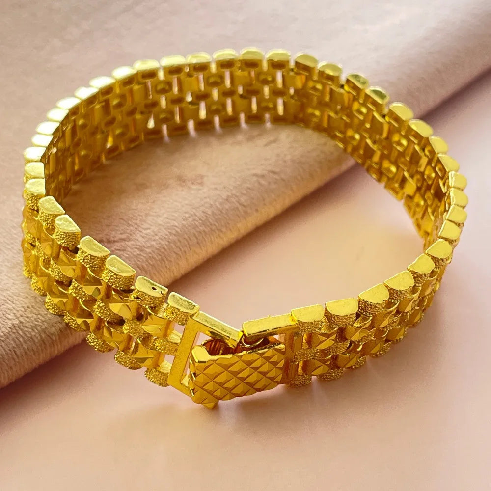 Gold Plated Wide Cuban Link Bracelet for Men, Heavy Duty Multi Row Chain Bracelet, Hip Hop Jewelry Gift