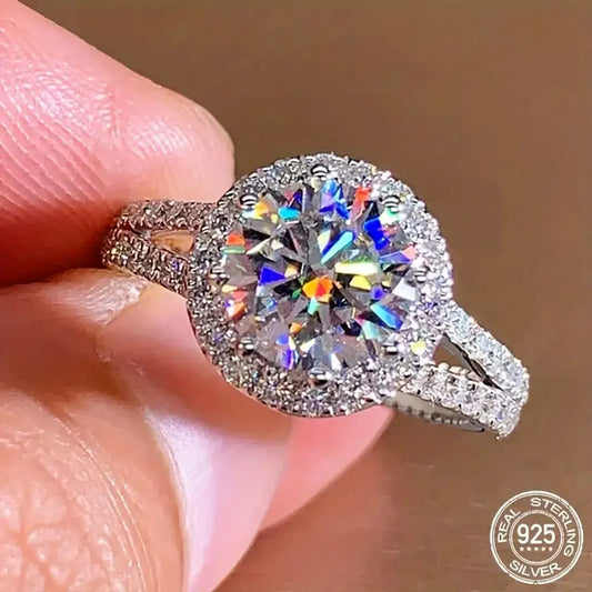 925 Sterling Silver 2ct Round Cut Moissanite Engagement Ring Wedding Band for Women Bridal Promise Fine Jewelry Gift