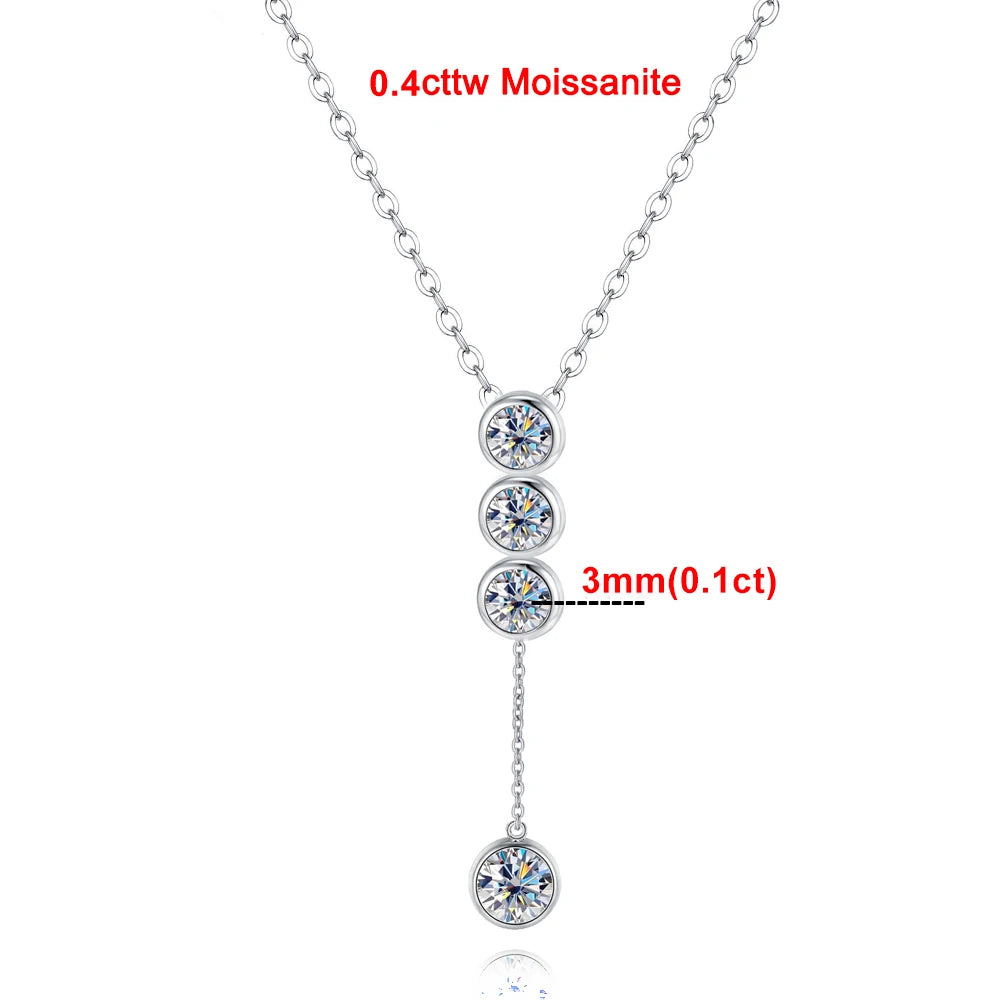 3mm/5mm Moissanite Pendant Necklaces for Women 925 Sterling Silver 4 Stones Long Tassels Bubble Clavicular Chain Party Jewelry