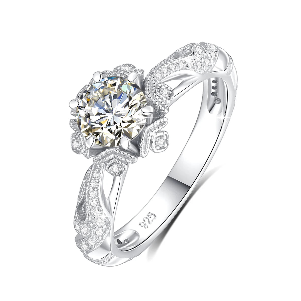  Vintage Victorian Filigree 18K Gold Plated Ring For Women Round Cut Moissanite Halo Engagement Wedding Band Fine Jewelry
