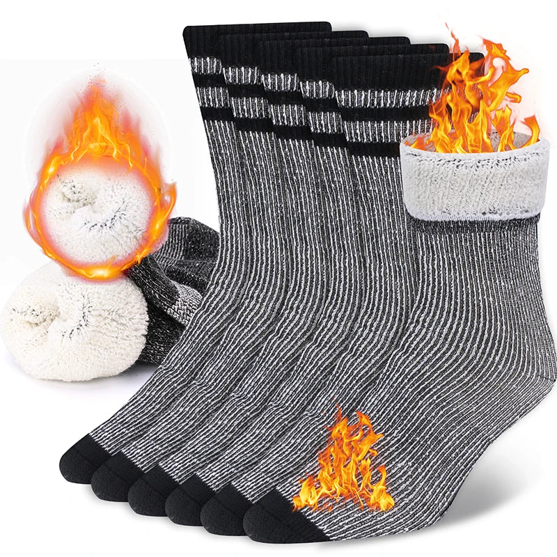 3 Pairs Men/Women Merino Wool Crew Socks Thickened Thermal and Warm Socks for Winter Work Outdoor Hiking Running Sports Large