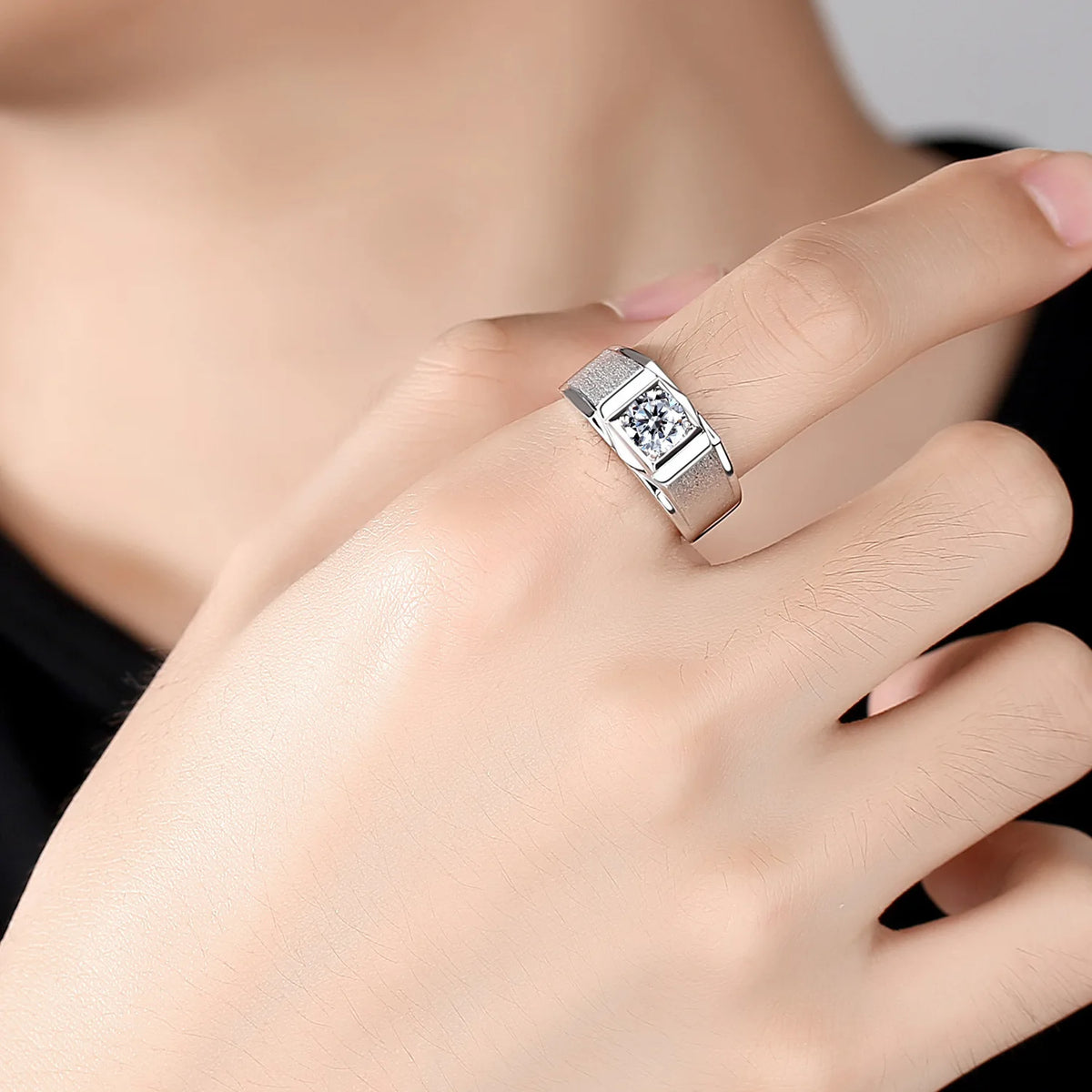 Luxury 18K Solid Platinum PT950 Frosted Live 100% Original Certified Moissanite Diamond Ring for Men One Carat