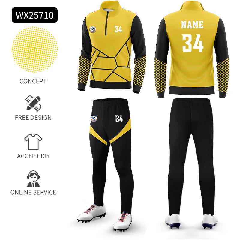Custom Polyester Football Tracksuit Set Winter Plus Size Outdoor Jacket Sportswear Club Team Training Soccer Tracksuit For Men