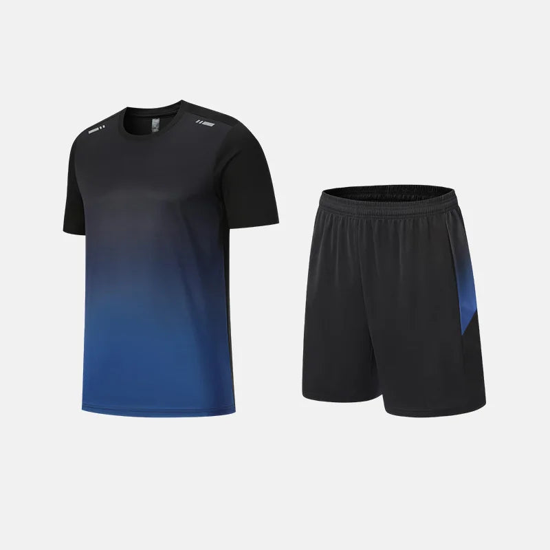 Fitness Clothes Ice Silk Quick Drying T-shirt Suit Men Short Sleeve Running Sportswear Shorts Tracksuit Gym Sports Training Sets