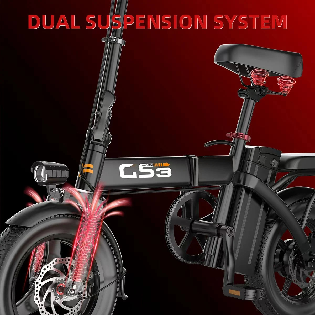 GS3 14inch Lightweight Folding Electric Bike for Adults 48V 15AH 500W Motor Electric Bicycle 25KM/H Max Speed City Style E-bike