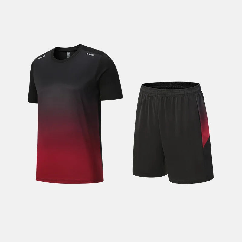 Fitness Clothes Ice Silk Quick Drying T-shirt Suit Men Short Sleeve Running Sportswear Shorts Tracksuit Gym Sports Training Sets