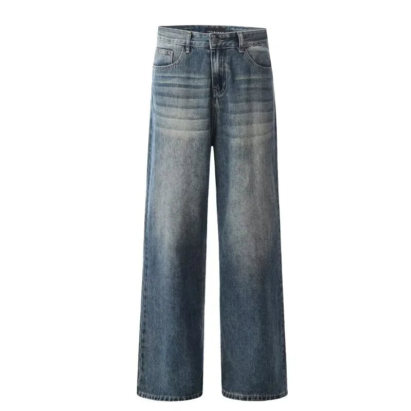 Y2K Streetwear Straight Denim Trousers Men Fashion Washed Vintage Blue Baggy Jeans Hip Hop Casual Cleanfit Jeans