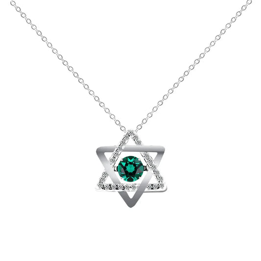 100% 925 Sterling Silver 0.5CT Green Moissanite Necklace for Women Fashion Hollow Star of David Jewelry Best Friend Gift