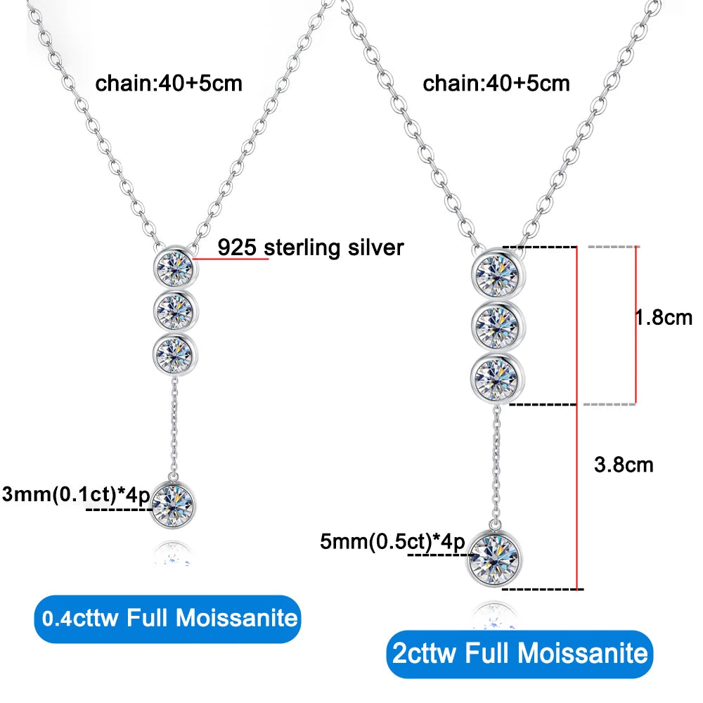 3mm/5mm Moissanite Pendant Necklaces for Women 925 Sterling Silver 4 Stones Long Tassels Bubble Clavicular Chain Party Jewelry
