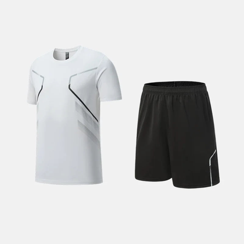 Fitness Clothes Ice Silk Quick Drying T-shirt Suit Men Short Sleeve Running Sportswear Shorts Tracksuit Gym Sports Training Sets